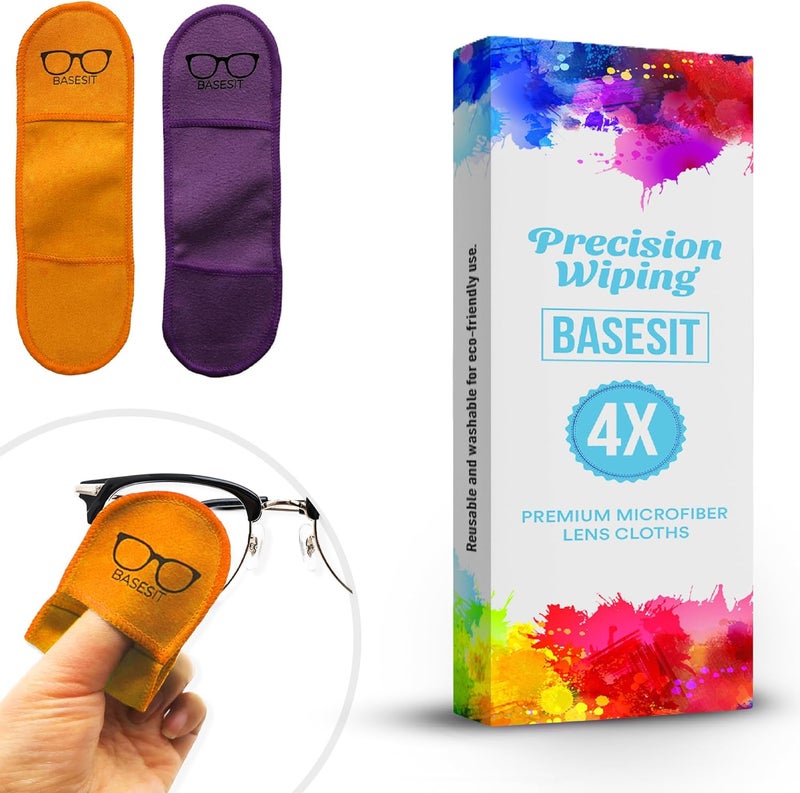Basesit Eyeglass Cleaner Cloth 4 Pack, Eye Glasses Cleaner Wipes, Lens Cleaner, Anti-Scratch, Screen Cleaning Cloth, Eyeglass Cleaning Cloth, Lens Cloth, Eye Glasses Cleaner Cloth (Orange/Purple) - Image 1